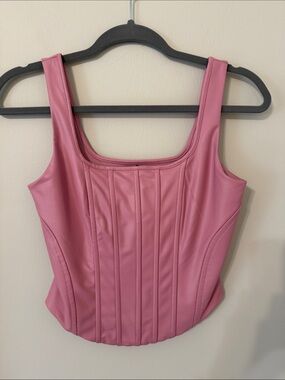 Express Pink Faux-Leather Corset Tank
